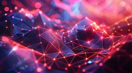 Abstract Red Blue Network Landscape.