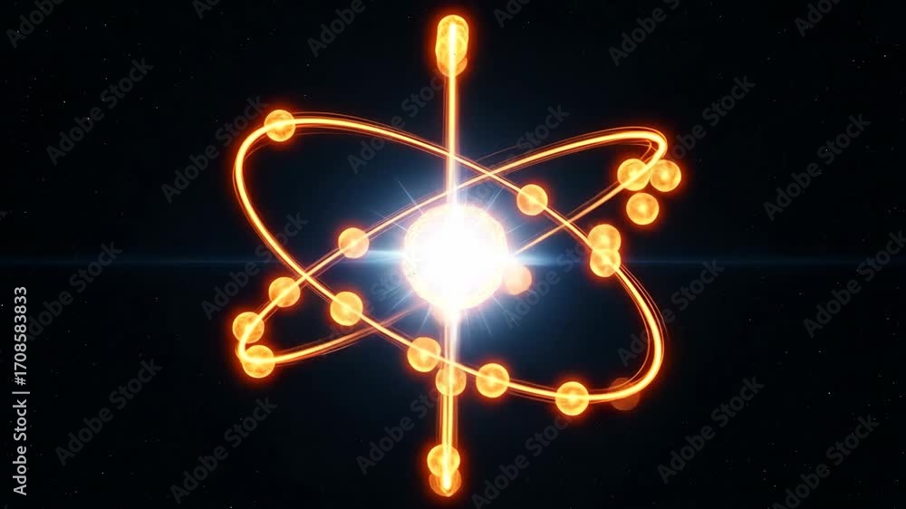 Aufkleber glowing atomic structure animation - a stylized animation of an atom with glowing orange electrons o