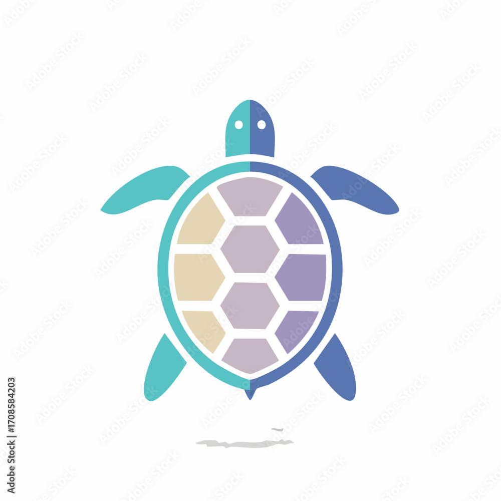 Poster illustrative geometric sea turtle emblem: modern vector design with hexagonal shell pattern