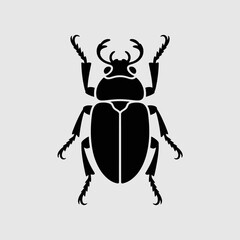 Black silhouette of a scarab beetle on a light gray background
