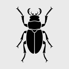 Black silhouette of a stag beetle on a light gray background