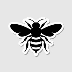 Black silhouette of a bee with striped abdomen on a white background