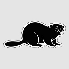Black silhouette of a beaver with a white outline on a light gray background