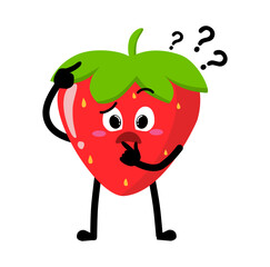 Cute Hand Drawn Strawberry Questioning and Thinking