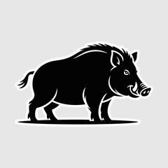 Silhouette of a wild boar standing on a white background