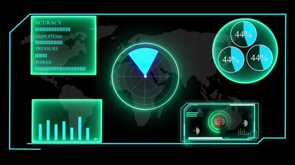 Futuristic hud Map display showing increasing bar charts and data analysis Animation of processing circle over data and globe. global connections, data processing and technology concept. - Powered by Adobe