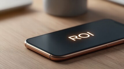 Smartphone on Wooden Desk Displaying ROI Text Clearly