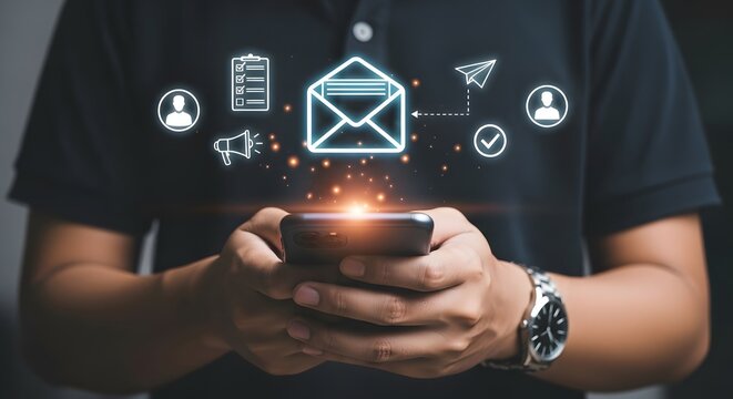 Instantly connect and communicate globally, managing tasks and messages with this modern digital interface on your smartphone, driving business success and efficient workflows.