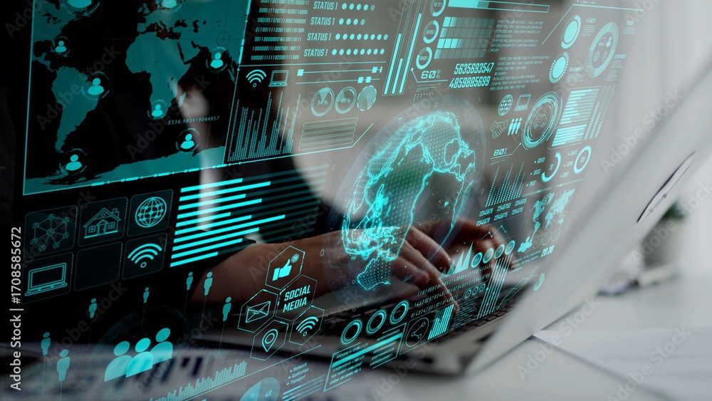 Aufkleber data center monitoring dashboard visualize network performance, connection status, usage rate, and t