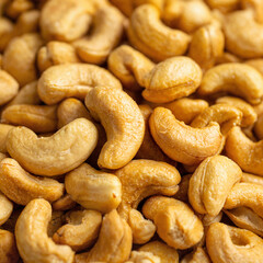 Fototapeta premium Close-up of raw cashew nuts in golden color for healthy snacking concept, Food blogs, traditional product of Brasil, food background