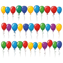 A vibrant collection of colorful balloons arranged in rows isolated on transparent background
