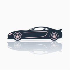 Sleek Silhouette of a High-Performance Coupe with Reflective Illusion and Minimalist Design