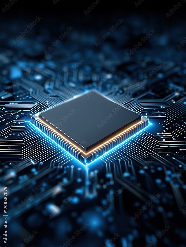 Poster high-tech microchip on vibrant circuit board design