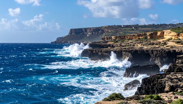Ocean Waves Crashing on Rocky Coast