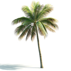Obraz premium A single tall palm tree with green fronds isolated on white background