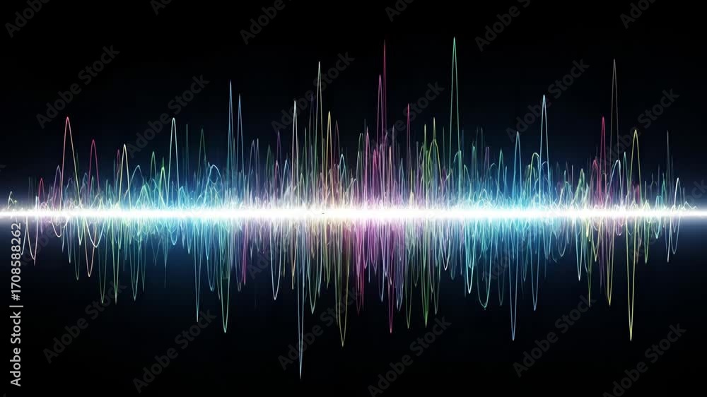 Poster abstract colorful waveform - a vibrant, abstract digital waveform pulses with colorful lines against
