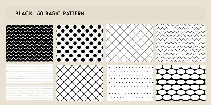 Collection of eight black and white geometric patterns