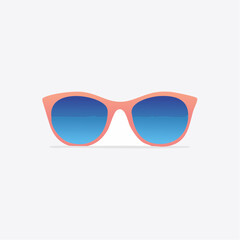 Stylized Illustration of Coral Sunglasses with Blue Lenses on a Minimalist White Backdrop