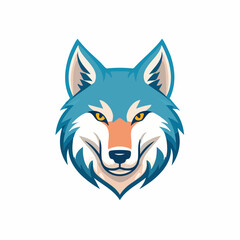 Stylized wolf head emblem in vibrant shades of blue and orange on a clean white background