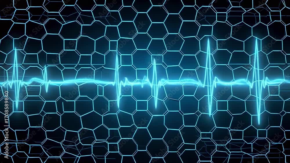 Poster abstract blue hexagon background animation with glowing line and seamless loop motion graphics