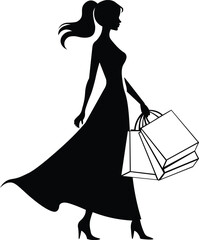 Friday Shopper Silhouette with Multiple Bags