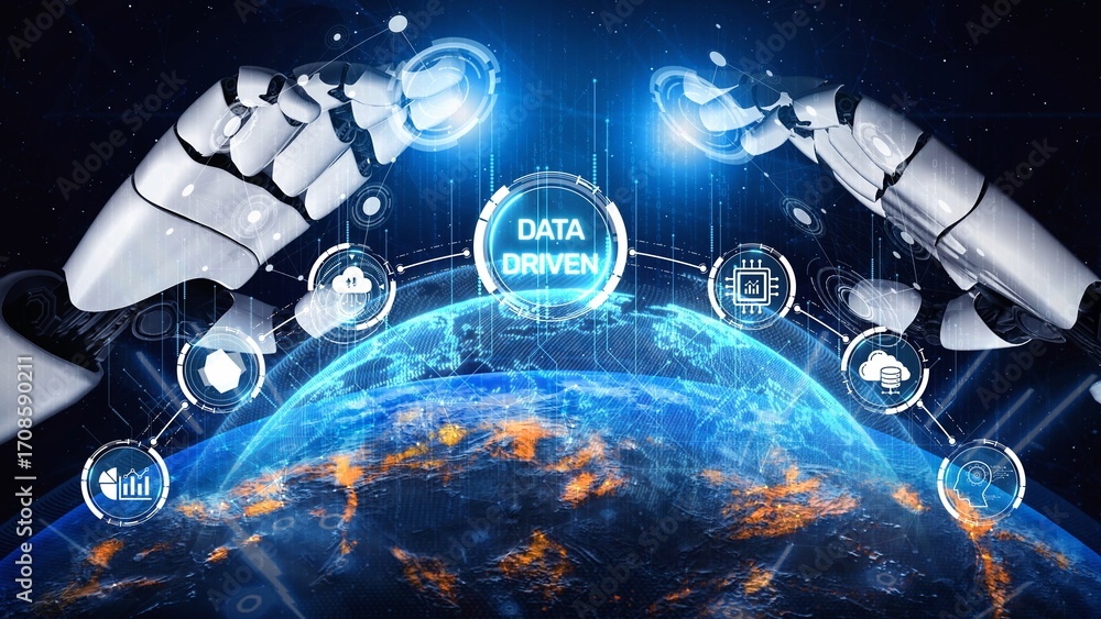 Poster data-driven decision-making empowers business through analytics, datum collection, and ai systems. d