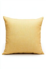 Butter yellow throw pillow with linen texture, decorative home accessory isolated on white background