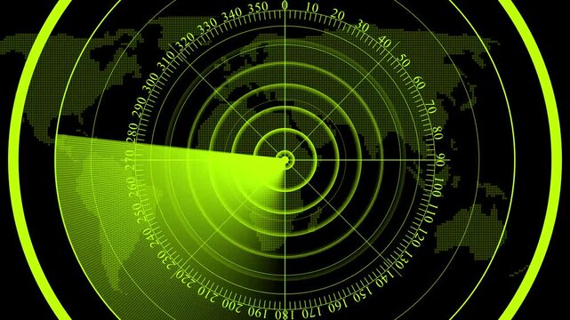 Radar screen animation, moving radar HUD call animated.  Futuristic animation concept seamless loop video Digital technology scanning world map animation. - Powered by Adobe