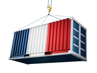 Cargo container with flag of France on transparent background. 3D illustration