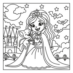 Princess with kitten in a magical landscape