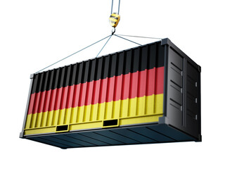 Cargo container with flag of Germany on transparent background. 3D illustration