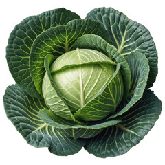 Obraz premium Fresh green cabbage vegetable head close up isolated healthy food ingredient organic produce isolated on transparent background