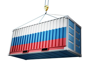 Cargo container with flag of Russia on transparent background. 3D illustration