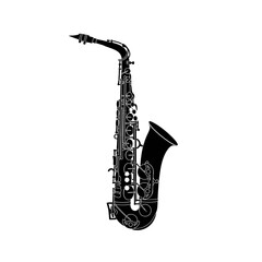 Saxophone Vector, Minimal Jazz Instrument Illustration, Flat Brass Icon, Simple Music Clipart Isolated on White