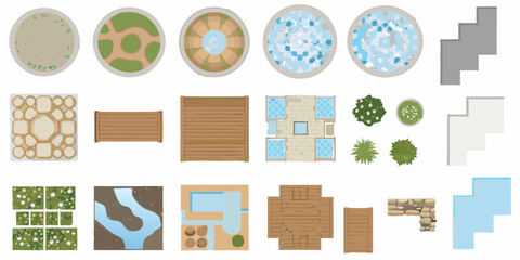 Collection of top down landscape design elements and architectural components for outdoor spaces © Rahul