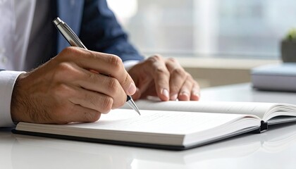 Close Up of a Person Writing in a Notebook with a Pen in Bright Light