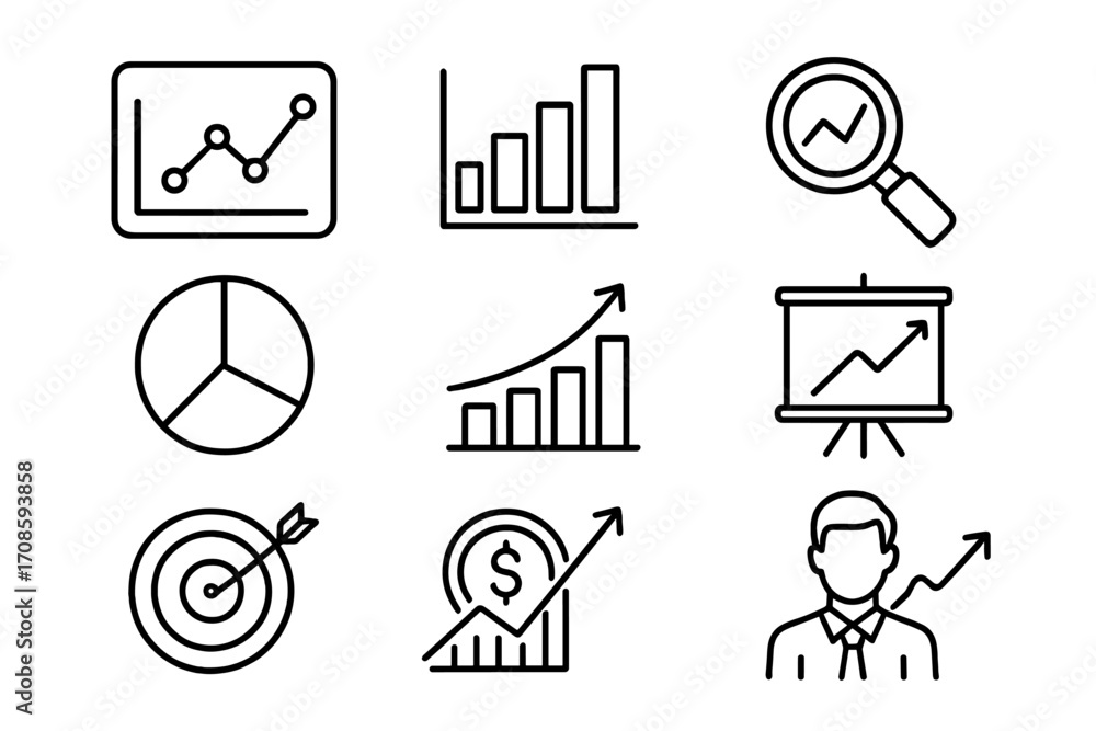 Poster analytics data line icon set. business finance infographic elements. chart graph diagram for present