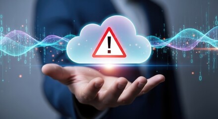Cloud Security Warning Alert with Data Breach and Cyber Risk Concept