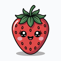 Obraz premium Vector art of cute strawberry cartoon vector illustration kawaii strawberry with smiling face and big eyes perfect for fruit, food, or dessert related designs healthy and delicious treat