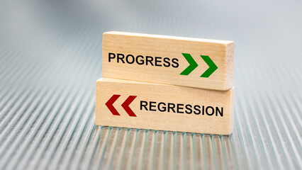 arrows indicating the path of development and regression. Progression and regression symbol. Conceptual, motivational words. Green arrow is moving forward, red arrow is moving backward