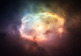 Fototapeta premium Colorful Ring Nebula in Deep Space – Glowing Galactic Core Surrounded by Interstellar Clouds