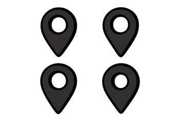 Set of map pointer icons. Black navigation symbol silhouette style. Location pin marker for GPS. Vector illustration of destination point. Place or position sign collection.