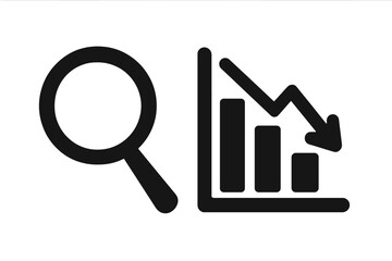 Financial analysis of business loss. Magnifying glass over a falling chart. Concept of economic crisis, market decline research, investment failure, and recession data.