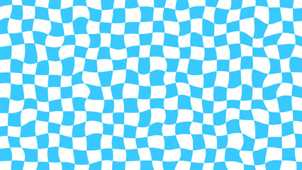Fototapeta premium Blue and white wiggly checker board design background wallpaper 4k checkboard backdrop