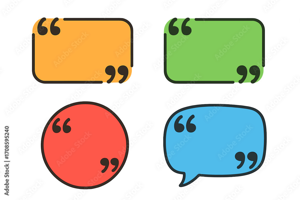 Poster quote box vector set. colorful speech bubble and citation frame collection. cartoon communication me