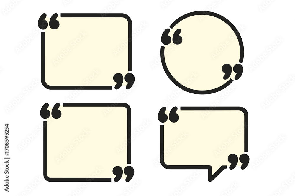 Poster quote box frame set for text. vector citation speech bubble and comment field templates. testimonial