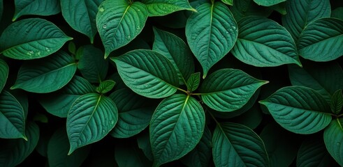 Lush green leaves with detailed veins in close up view
