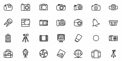 Photography icons for multimedia projects, capturing artistic design, and creative content production, a modern collection