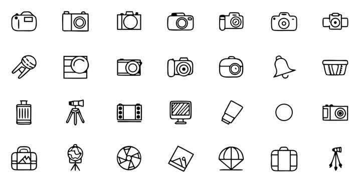 Photography icons for multimedia projects, capturing artistic design, and creative content production, a modern collection