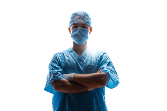 Surgeon with Confident Stance in Medical Gear